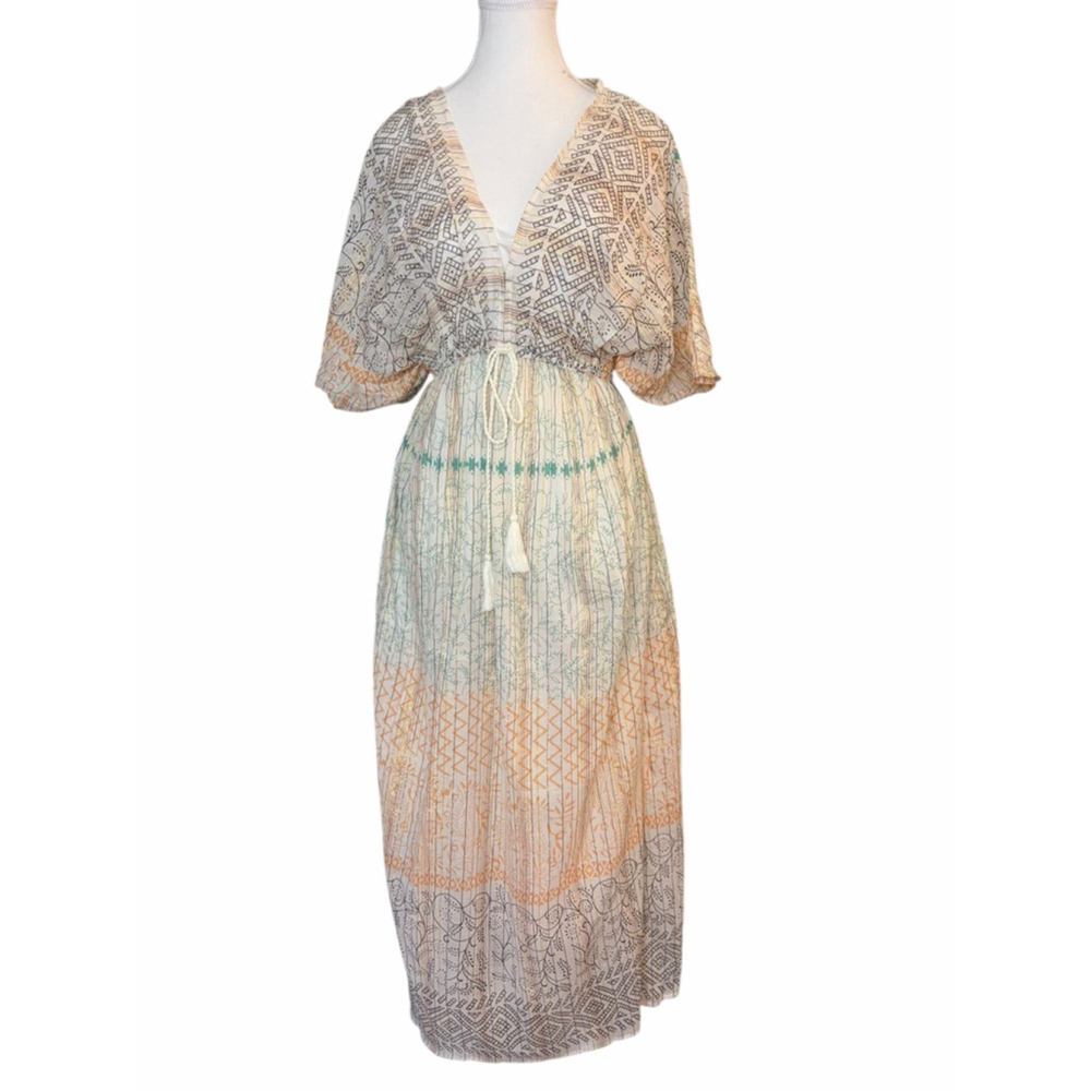 World Market Boho Indie Tribal Kaftan Midi Dress NWT Sz S/M - Picture 2 of 9